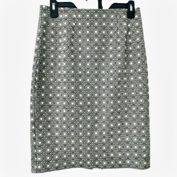 Vintage Amanda + Chelsea Stretch Pencil midi Skirt Size 4 black white Square - Picture 1 of 9